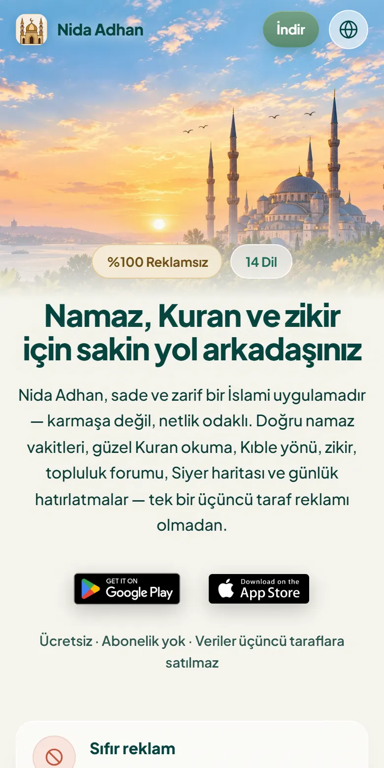 Nida Adhan mobil görünüm